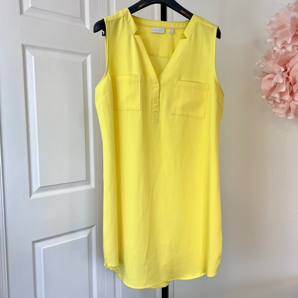 New York and Company Yellow Stretch Shirt Dress - Relaxed Fit - Size Large - Picture 4 of 11